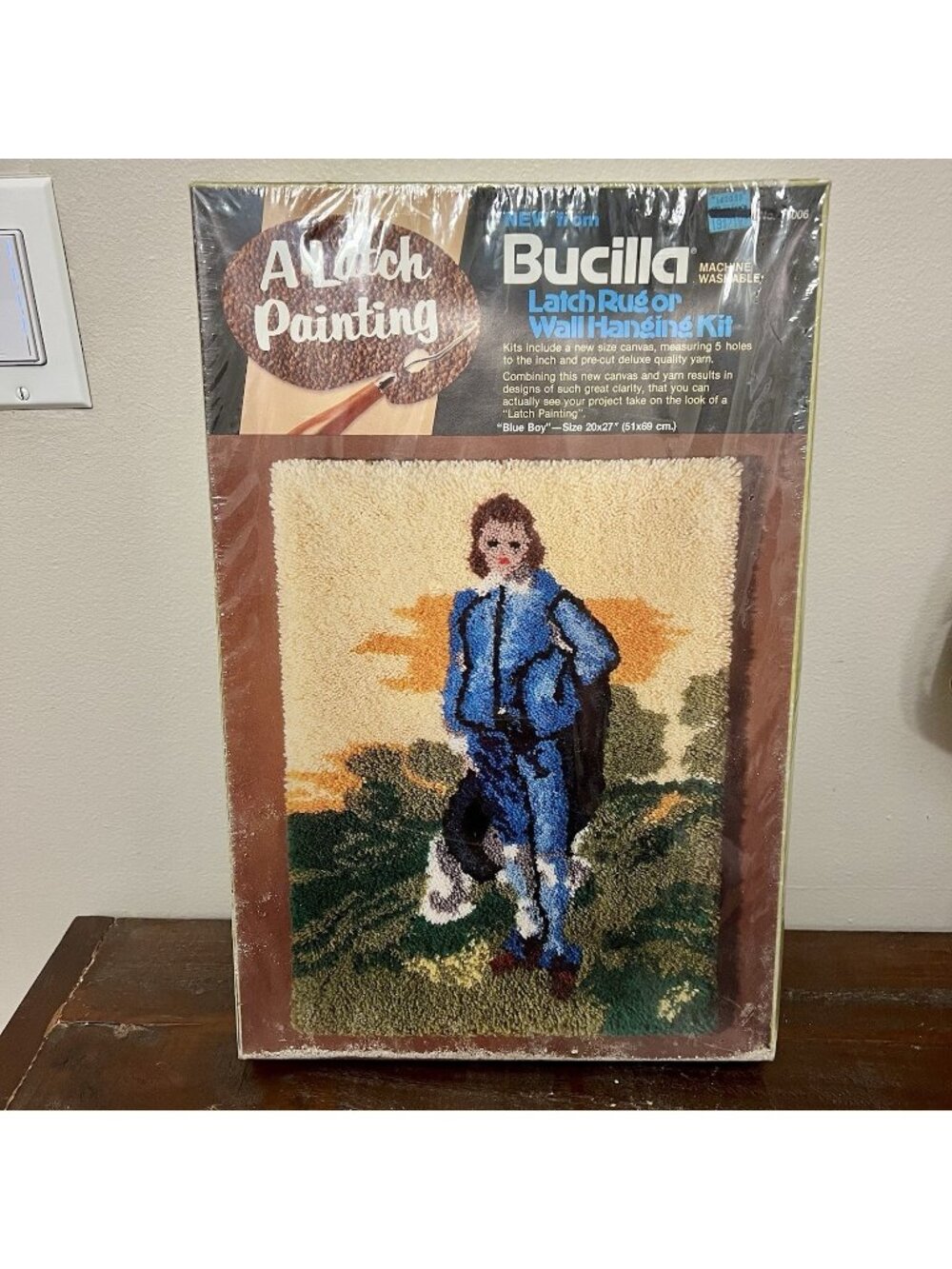 Vintage Bucilla Blue Boy Latch Hook Rug Kit 20x27 Sealed NOS 1970’s Wall Hanging
